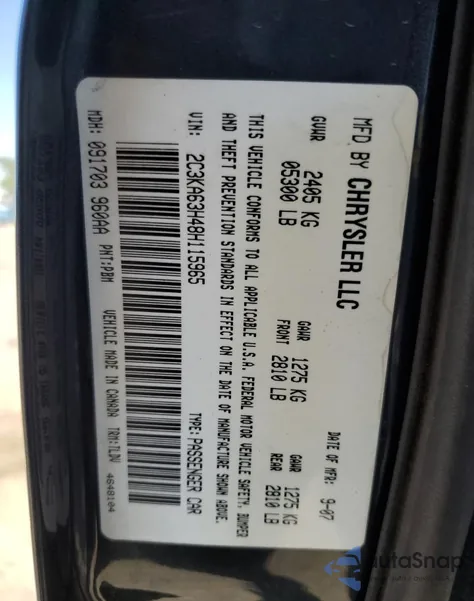 2008 Chrysler 300C from USA, damaged, VIN 2C3KA63H48H115965